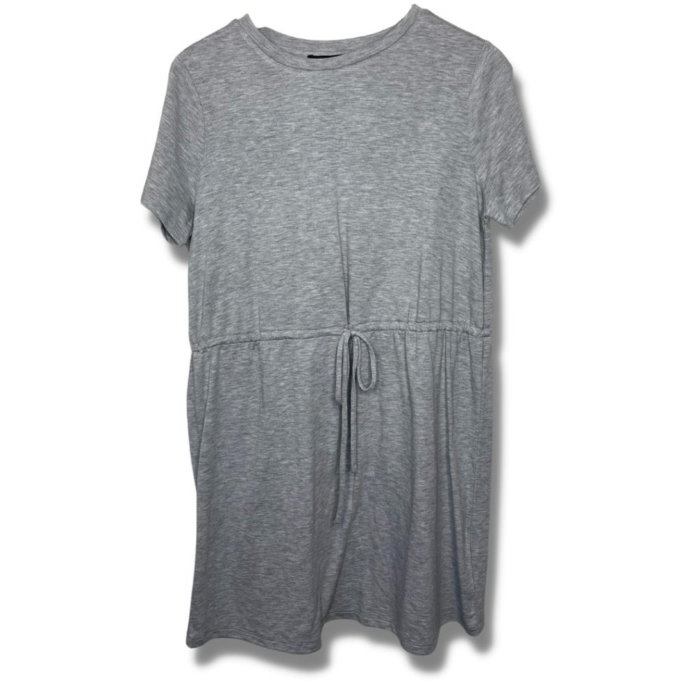 FOREVER 21 | Casual Gray Drawstring Jersey Mini Dress | Size L - Picture 1 of 7